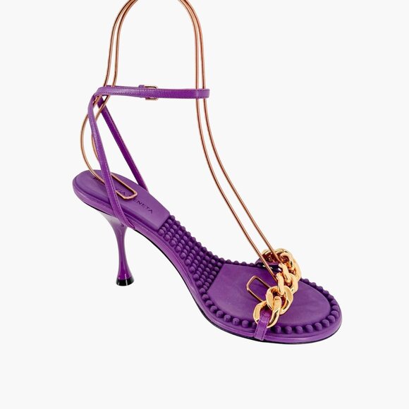 Bottega Veneta Dot Chain Heel Sandals Purple Leather Size 37 US 7 Women - Picture 12 of 14